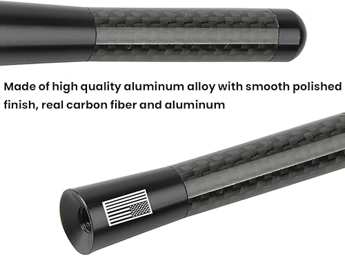 Vista 55 de BESULEN Antena corta para automóvil, antena de radio de aluminio de fibra de carbono de 4.7 pulgadas con bandera estadounidense para recepción