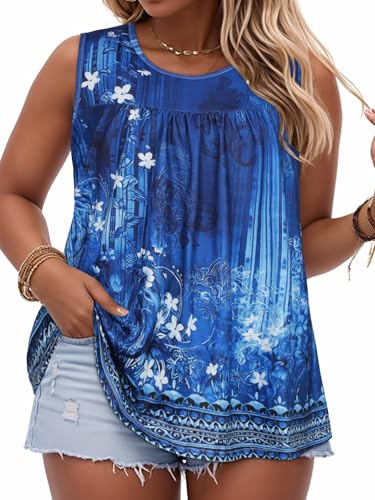 Image of Women Plus Size Tank Top Casual Summer Tops Loose Fit Sleeveless T Shirts Trendy Crewneck Tunic Tees 2026