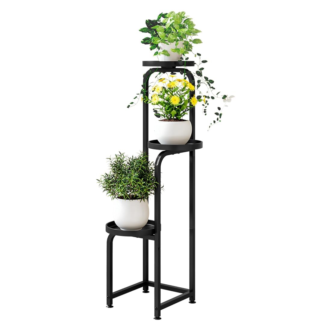Dazioter Plant Stand Indoor Outdoor 4 Tier Metal Plant Shelf for Multiple Plants Corner Flower Holders for Living Room Balcony Bedroom Patio Garden (black, 3-tier)