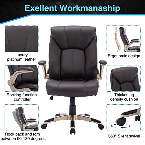 Gnmlp2020 Executive Office Chair,Home Office Desk Chair With Double Thickening Padded And Flip-Up Armrest,Leather Office Chair With Back Support For Office Home Study #TOP2