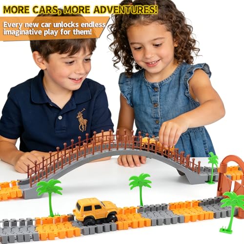 Image of Construction Race Cars Accessories for Kids - 2-Pack Engineering Electric Toy Cars, Birthday Gifts for 3 4 5 6 7 Year Old Boys, Compatible with Construction Race Car Track Set