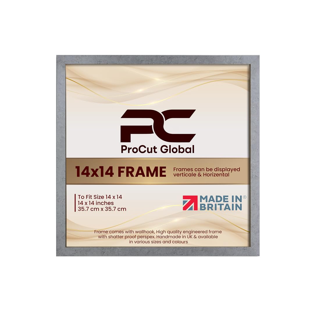 Procut Global 14X14 Grey Marble Picture Frames - Modern Wooden Photo Frame with Shatterproof Perspex for Wall or Tabletop - Perfect for Posters, Certificates, Prints - Sizes & Colors Available