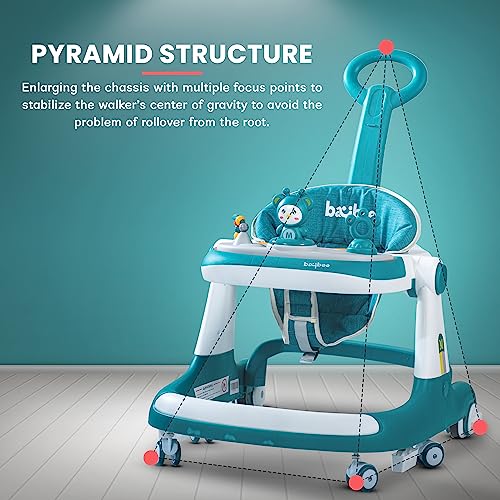 Image of Baybee Magnum 2 in 1 Baby Walker for Kids, Round Kids Push Walker with Parental Handle & Height Adjustable, Foldable Activity Walker for Baby with Musical Toy Bar for 6-18 Months Boys Girls (Green)