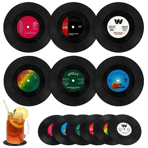 12 Piezas Posavasos de Silicona Originales Posavasos de Vinilo Redondos Antideslizante Posavasos para Bebidas Vasos, Cerveza Bares, Tazas de Café, Té-Negro