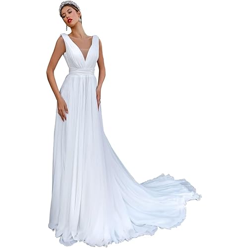 Long Sleeve Lace Wedding Dresses for Bride Satin Ball Gowns Simple V Neck Bridal Gowns for Women