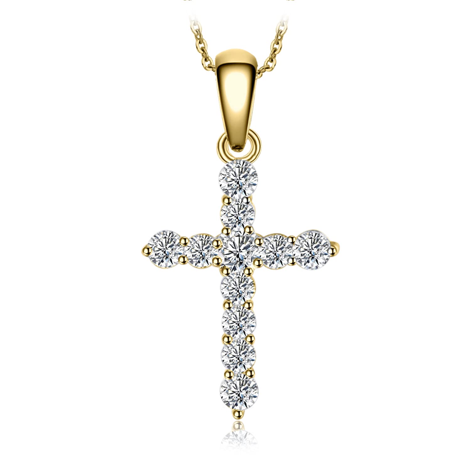 JewelryPalace Cruz Collar Plata Mujer Oro 14k Oro Rosa, Colgante Sencillo Diamante Simulado, Collar Elegante Piedra Joyas de Mujer, Collar Niña en Cadena 45cm, Regalo Collar Mujer