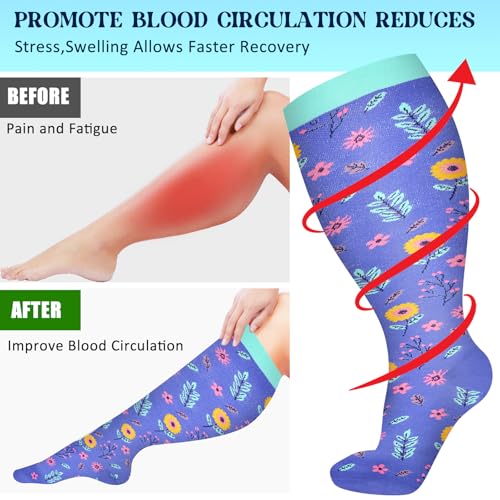 3 Pairs Plus Size Compression Socks for Women Wide Calf Extra Large Knee High Support for Travel,Yoga, Running3