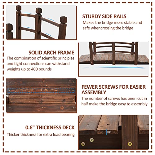 Ahb 5Ft Garden Bridge, Wooden Arc Bridge For Outdoors With Safety Railings Windmill, Stained Finished Wood Decorative Pond Bridge For Backyard Cream Farm (Wood) #TOP4