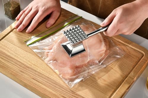 Image of Heavy Duty Meat Tenderizer Tool, Stainless Steel Mallet & Kitchen Hammer Pounder, Mirror Polished Double Sided Tenderizing Mallet for Chicken, Steak & Beef - Dishwasher Safe