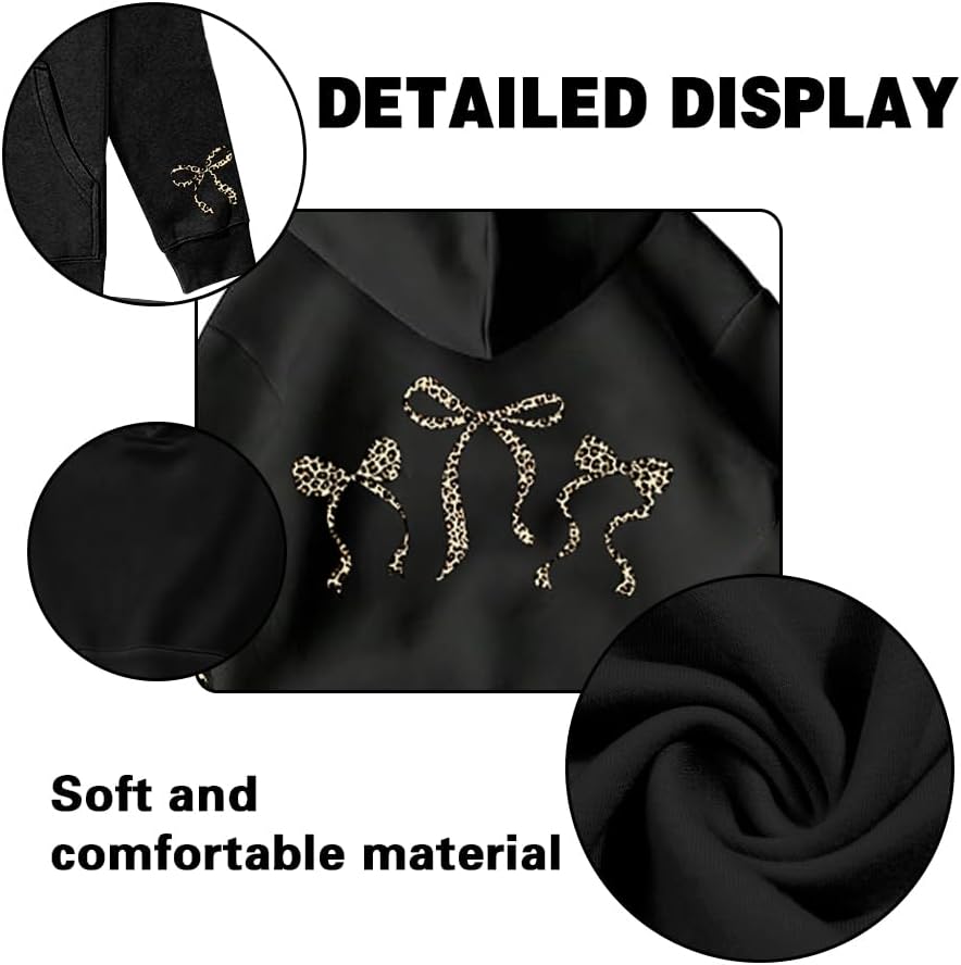Girl's Bow Leopard Hoodies Cheetah Graphic Long Sleeve Pullover Tops Preppy Cute Sweatshirts Hoodies - Image 5