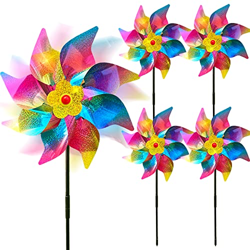 Reflective Bird Scarer Windmill Windmills Scare Birds pigeons deterrent Colorful Rainbow Pinwheel wind spinners for protection of garden crops fruits flowers lawns (5Pcs-B)