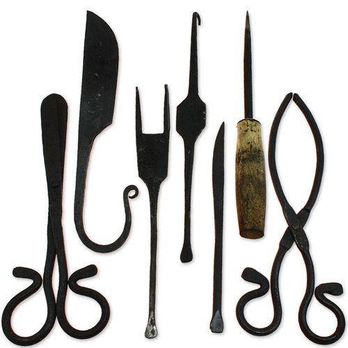 Swordsaxe Medieval Hunter Skinning Kit - Wrought Iron Steel Rustic Finish 7-Piece Set