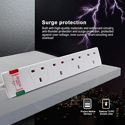 ExtraStar-4-Way-Extension-Lead-with-Surge-Protection-13A250V-Multi-Sockets-Power-Strips-3120W-Fused-UK-Plug-Wall-Mounted-Power-Socket-with-1M-Extension-Cord-White