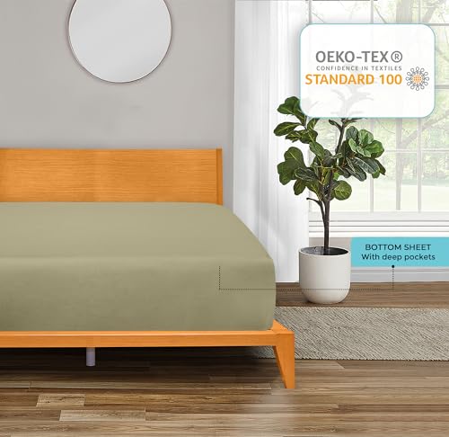 Image of ROYALE LINENS 300 Thread Count 100% Long Staple Combed Cotton Fitted Sheet King - Super Soft Deep Pocket Bottom Sheet - Fitted Sheets Only - Elastic Sheets (King, Sage Green)