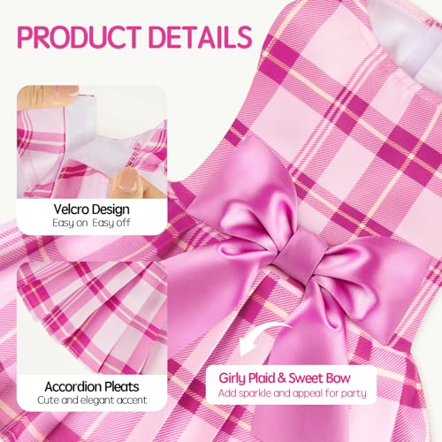 XPUDAC 4 Pack Plaid Dog Dress for Small Dog, Sweet Bowknot Cute Puppy Dress Pet Princess Clothes for Birthday Holiday Spring Summer Pet Outfits Girl Pink Purple, XS - Image 6
