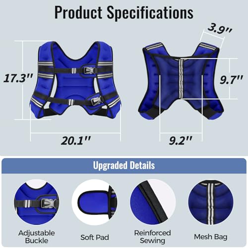 Image of Zeerun Weighted Vest, 6lb /8lb /10lb /12lb /15lb /18lb /20lb /24lb /30lb for Men Women, Reflective Stripe Adjustable Buckle, Comfortable Durable Rucking Vest for Walking Running Strength Training