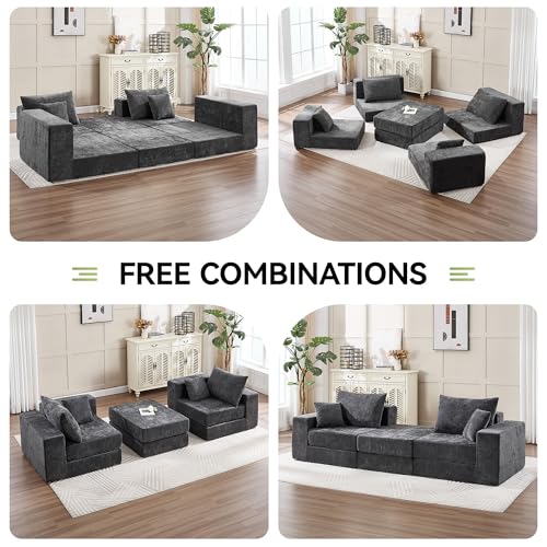 Image of 79 inch Boneless Cloud Modular Sectional Loveseat Sofa Couch, Dark Grey