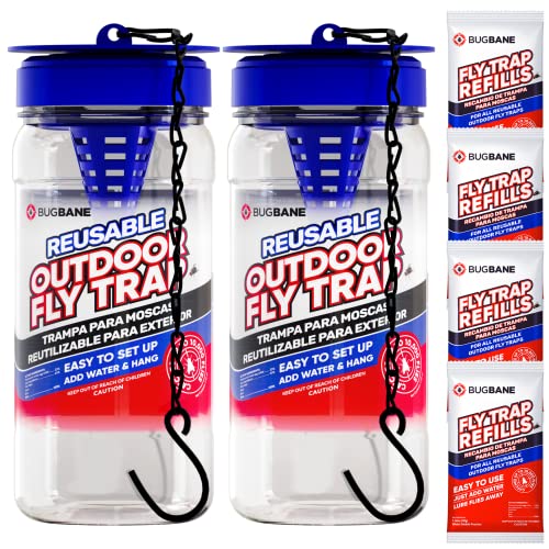 2 Reusable Fly Traps Outdoor Fly Traps With 4 Natural Fly Magnet Bait Refill. Flies Trap Outdoor Reusable Fly Trap Jar Fly Trap Fly Catchers Outdoor Fly Bait Fly Bags Flytraps Stable Horse Fly Trap #TOP6