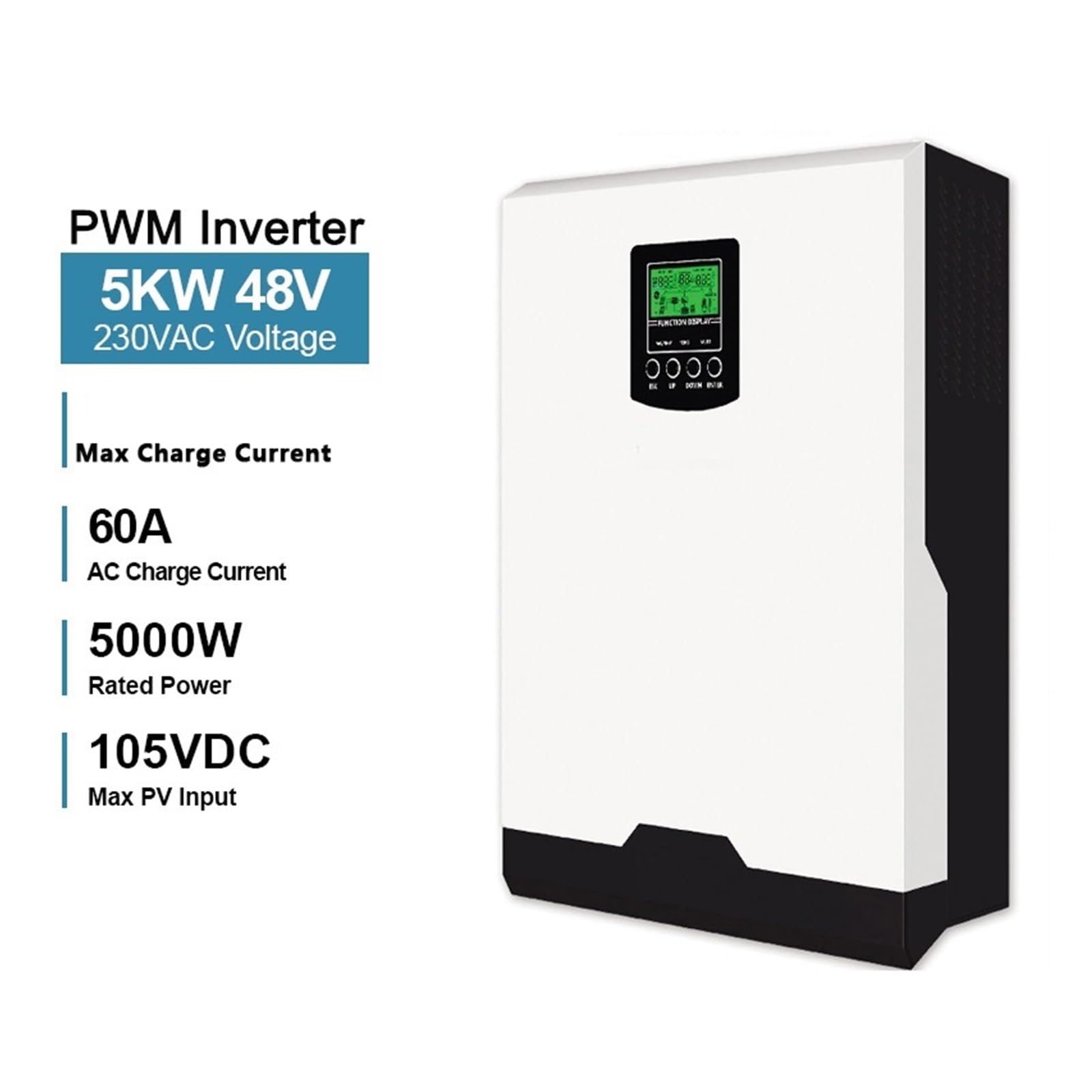 Inversor Solar HíBrido Inversor Solar De 5000 W, Controlador De Carga Solar De 48 V Y 60 A, Salida De Onda Sinusoidal Pura, Entrada PV De 4000 W, Inversor Híbrido De 105 V(SPR-5KW)