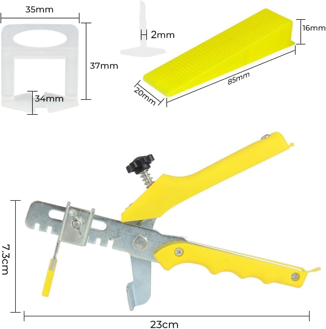 Fliesen Nivelliersystem 2 mm, 600 Zuglaschen 200 Keile und Zange Verlegehilfe Set für Wand, Fliesenverlegung Satz und Bodenfliesen Nivellierset für präzises Fliesenlegen