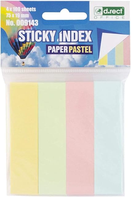 D.RECT zakładki samoprzylepne do zakładania indeksów, 19 x 76 mm, 4 x 100 sztuk, pastelowe kolory