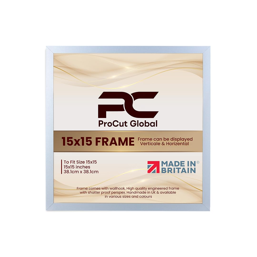 Procut Global 15X15 Silver Picture Frames – Sleek Wooden Photo Frame with Shatterproof Perspex for Wall or Tabletop – Perfect for Posters, Certificates, Prints–Multiple Sizes & Colors Available