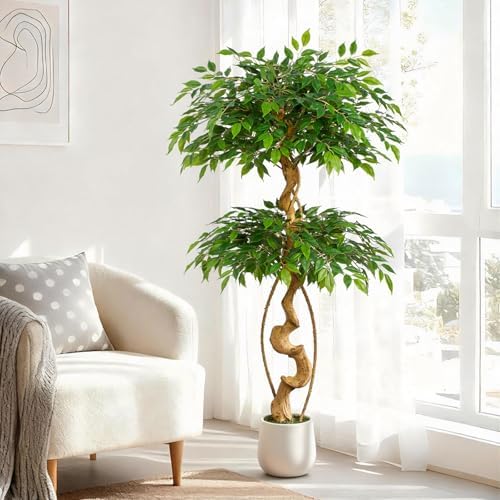 5ft Large Ficus Artificial Trees in White Pot, 60" Tall Fake Silk...