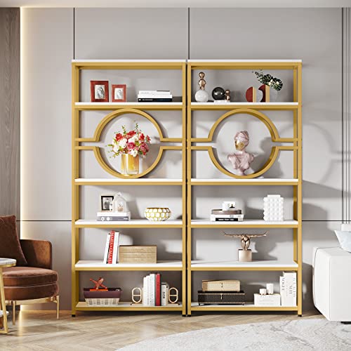 Image of Tribesigns 6-Tier Bookshelf, 74.2 inch Tall Bookcase Metal Book Shelf, Freestanding Storage Shelves Modern Bookshelf for Home Office Living Room Bedroom (White /Gold, 1PC)