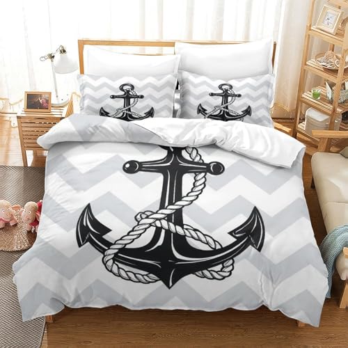 Housse de couette ancre nautique impression 3D premium douce