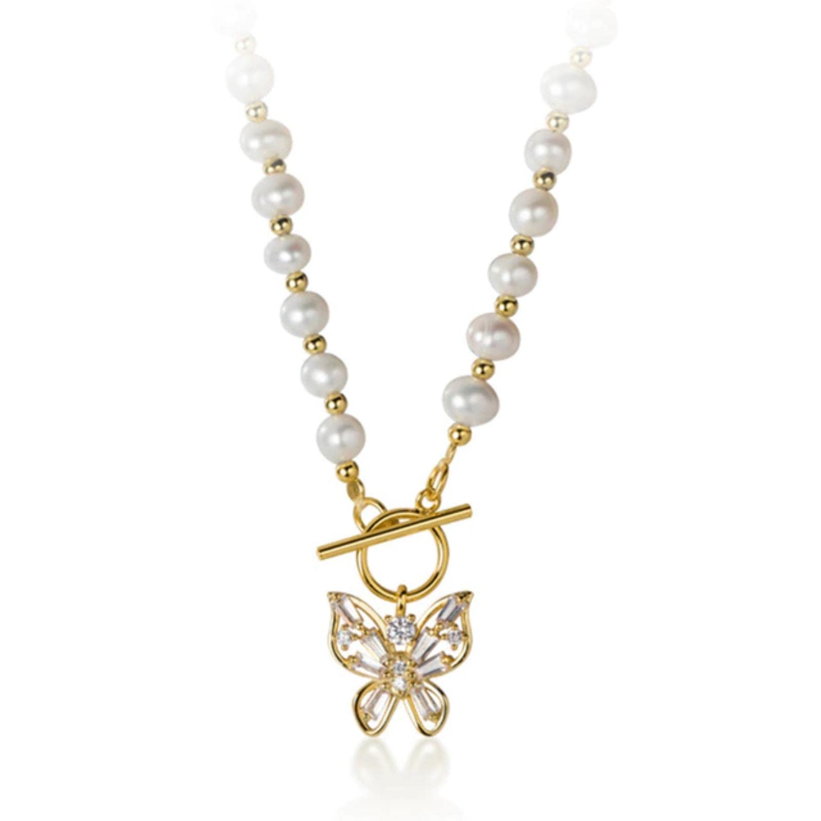 Gargantilla De Mariposa De Perla Barroca De 5mm De Plata De Ley 925, Collar Corto para Mujer, Joyería De Boda S925