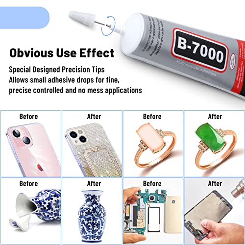 B-7000 Clear Glue Adhesive For Crafting, Industrial Strength Semi Fluid B7000 Glue With Precision Applicator Tips, Art Dotting Stylus Pens For Diy Rhinestone Jewelry Bead Making(2 Pcs, 50 Ml/ 2.1 Oz) #TOP3