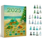 Sea Glass Christmas Tree Advent Calendar 2025, 24 Days Countdown with Handmade Mini Sea Glass Ornaments, Coastal Christmas Holiday Decor for Beach Lovers