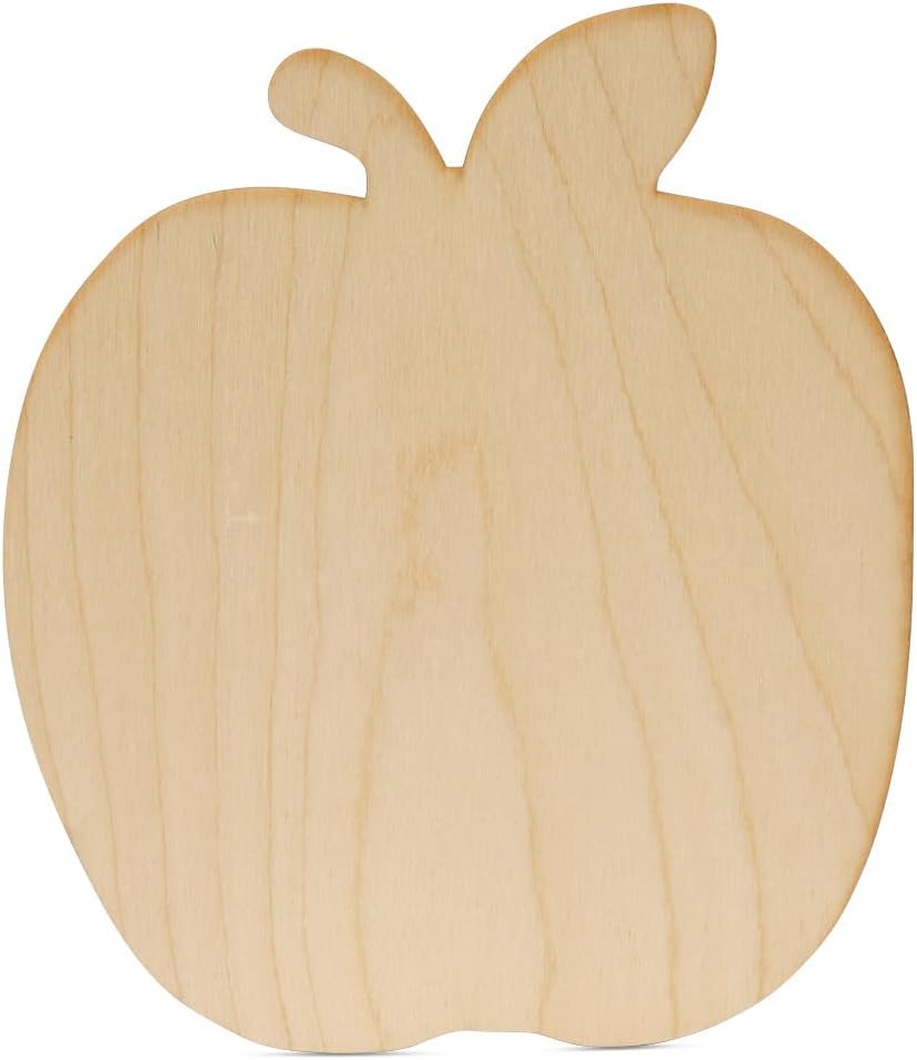 Large Wooden Apple Cutouts 8.5 x 9.5 Inch, Pack of 3 Unfinished Wooden Apple Cutout Shapes by Woodpeckers