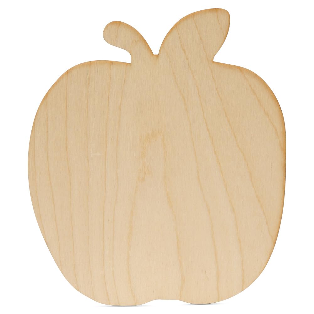 Large Wooden Apple Cutouts 8.5 x 9.5 Inch, Pack of 3 Unfinished Wooden Apple Cutout Shapes by Woodpeckers