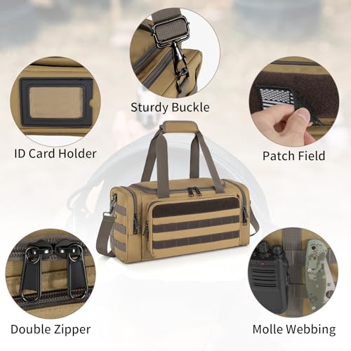 OUUTMEE Tactical Pistol Range Case, Gun Range Bag for 4 Pistols, Carrying Shooting Duffle Range Pistol Bag organizer with 7X Magazine Slots, Extra Pockets for Ammo and Essentials