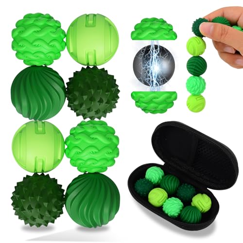 8 Stück Geräuschlose Magnetische Stress Bälle Teenager, Anti-Stress Spielzeug aus Silikon für Erwachsene Sensorik Spielzeug zur Beruhigung, Angstabbau und Entspannung Frauen & Männer Grün