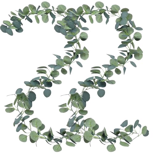 Eukalyptus Girlande 2 STK Eukalyptus Deko 1.8 m Lang Künstliche Girlanden Wie Echt mit Weidenblättern Grüne Blätter für Hintergrund Hochzeit Garten Kunstblumen Tischläufer