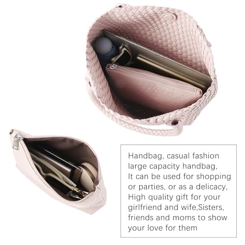 Image of Hand Woven Bag Tote BagS For Women Top Handle Shoulder Vegan Leather Large Travel Beach Hobo Handbag