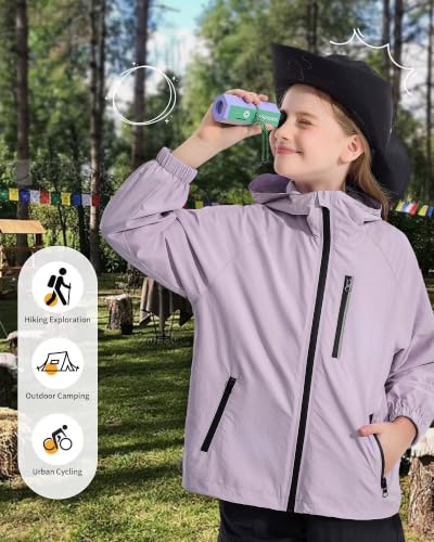 Image of Rolanko Girls Rain Jacket Lightweight Waterproof Hooded Kids Raincoat 6-16