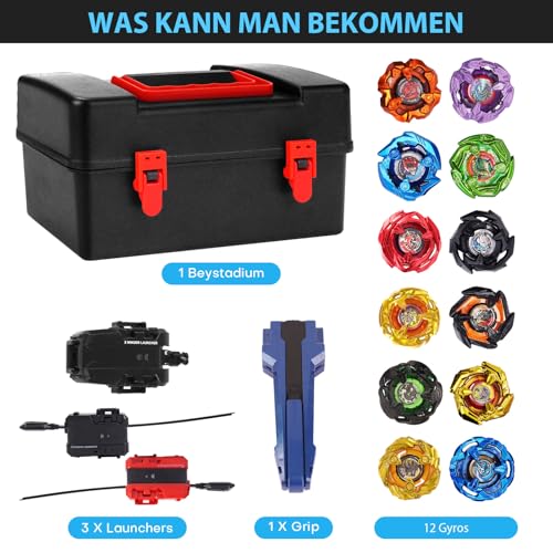 X Kreisel Battle Set, 12 Kampfkreisel 2 Launchers 1 Schnur Starter mit Griff, Spinning Top Box, Battle mit Kreisel Kinder, ab 6 Jahren, Spielzeug Jungen
