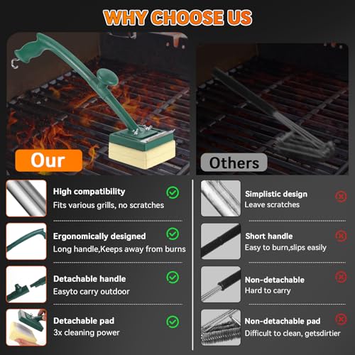 Image of Grill Brush Bristle Free 22 inch Steam Cleaner, Safe for Cast Iron /Steel, BBQ Gifts for Men Dad