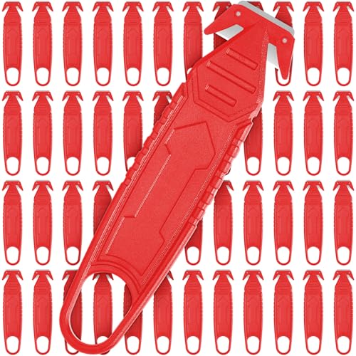 Therwen 30 Pcs Safety Box Cutter with Concealed Blade Opener, Red