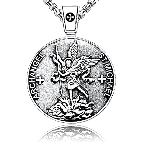 VENICEBEE® Archangel St. Michael Saint Medal Seal Protection Sigil Christian Amulet Solid 925 Sterling Silver Pendant Necklace + Velvet Pouch, Polishing Cloth, Fine Gift Box Cover
