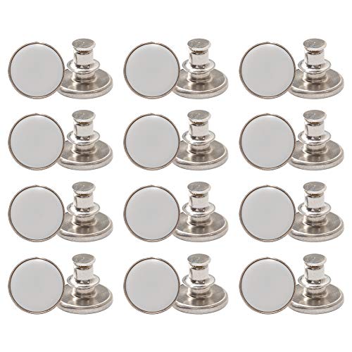 Jeansknopfnadeln, kein Nähen, Metallknöpfe, sofortige Knöpfe für Hosen, Kleidung, Jacken, Hosen, Taschen (1,7 cm), Weiß, 12 Stück Cover