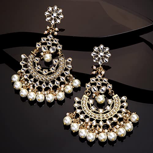 Karatcart Gold Plated Pearl Studded Kundan Chandbali Earrings For Womens - Image 4