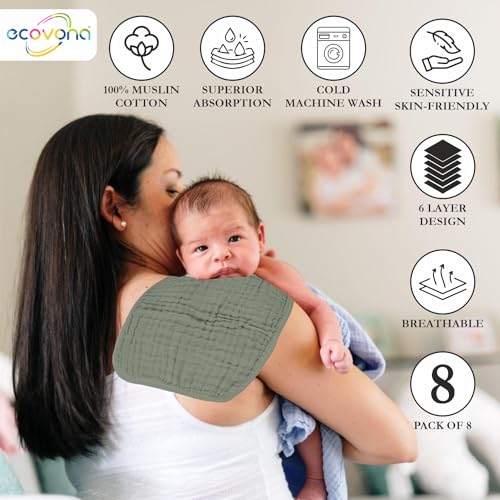 100% Cotton Baby Burp Cloths 10"x10" (8 Pack) Snuggle Comfort Muslin Washcloths - Newborn Baby Must Haves & Registry Gifts - Easy to Clean Cloth for Babies, New Born Boy & Girl (Blush)4