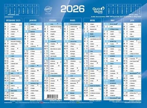 Quo Vadis - 1 Calendrier de Banque Bleu - Janvier 2026 à Décembre 2026 - Format 13,5 x 18 cm