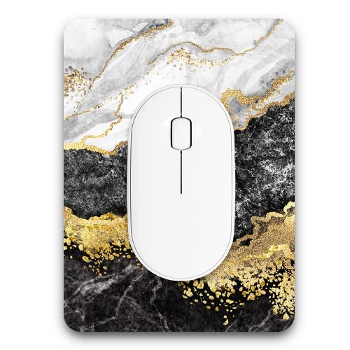 Atufsuat Small Mouse Pad, Mini Mouse Pad 6" x 8", Thick Rubber Waterproof Mouse Mat, Cute Mousepad for Women Men Kids Wireless Mouse Laptops Keyboard Tray Home Office Travel, Black White Gold Marble