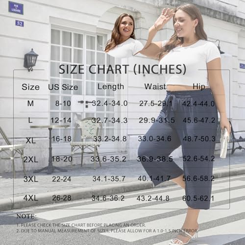 Aodemo Women‘s Capri Pants Plus Size Wide Leg High Waist Tie Knot Pants Casual Palazzo Trousers with Pockets4