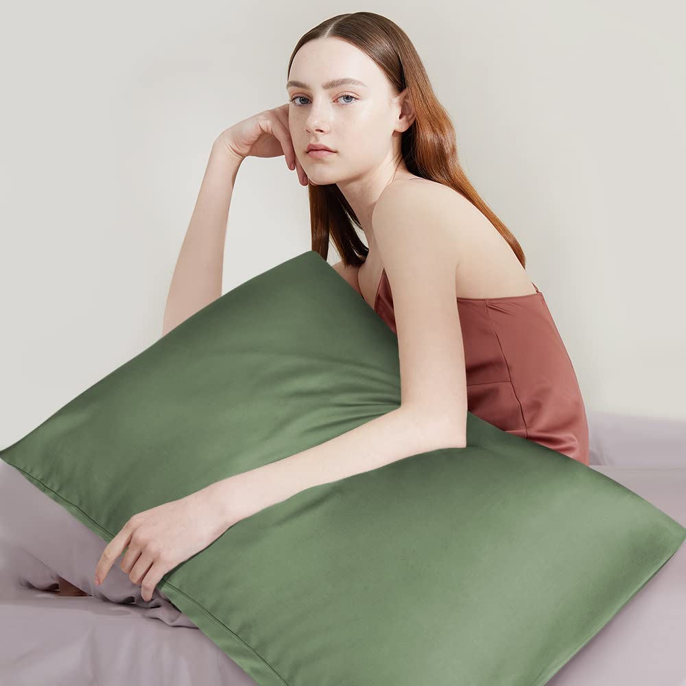 Fittia Lyocell - Set di 2 federe per cuscino in fibra di bambù, morbido, rinfrescante, traspirante, con chiusura lampo nascosta, 50 x 70 cm, colore: Verde bambù